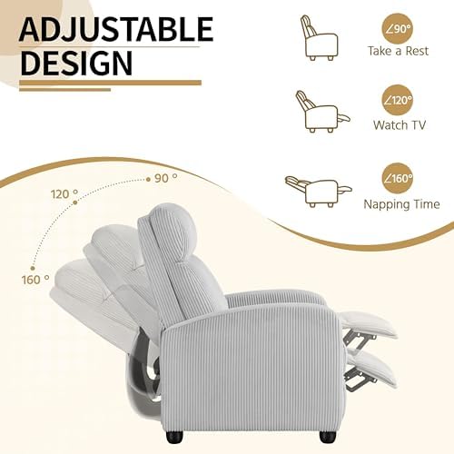 Yaheetech Recliner Chair with 3 Adjustable Angles Armchair Light Gray