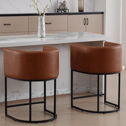 RIVOVA PU Leather Bar Stools Set of 3, Modern Upholstered Counter Height Bar ...