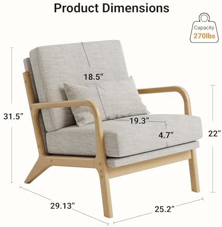Claiks Mid-Century Modern Accent Chair, Living Room Armchair with Solid Wood ...