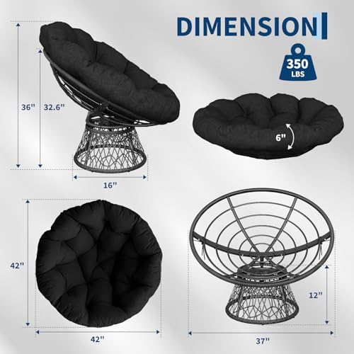 Garvee 40" Ergonomic Wicker Papasan Chair with Extra-Thick Soft Cushion