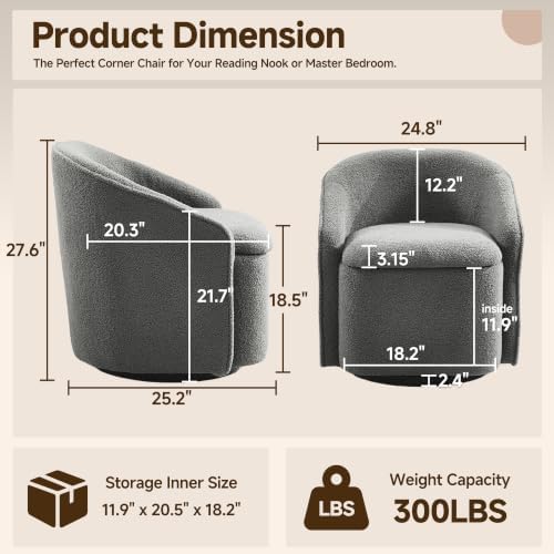 Swivel Accent Chair,Vanity Stool with Storage 360 ° Rotation Teddy Fleece Com...