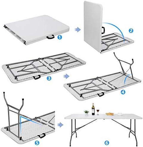 SUPER DEAL 6FT Folding Table for Indoor Outdoor, Portable Heavy Duty Fold-in-...