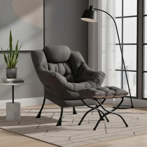 Modern Lazy Chair with Ottoman Lounge Accent Reading Chair for Living Room