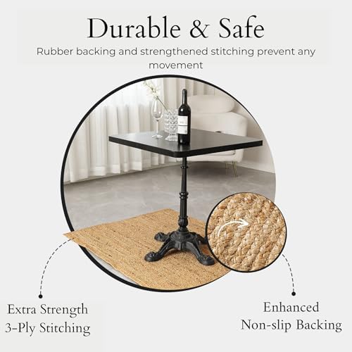 Jute Area Rug - 3'x5' Natural Jute Rug with Non-Slip Backing, Low-Pro...