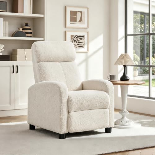Topeakmart Boucle Recliner Chair Home Theater Seating with Footrest Ivory