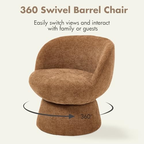Modern Swivel Barrel Lounge Chair, Brown Chenille Accent Chair
