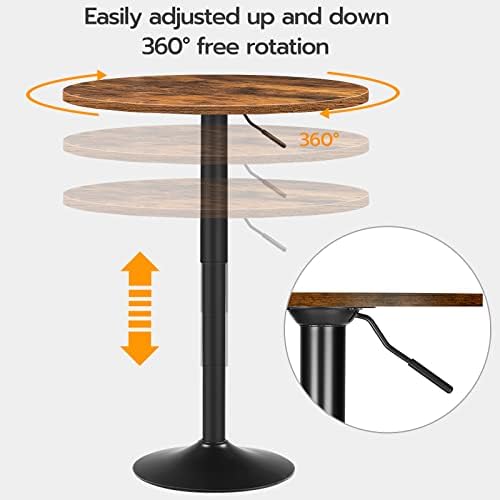 HOOBRO Bar Table, Height-Adjustable Round Pub Table 27-35.4 Inches with Sturd...