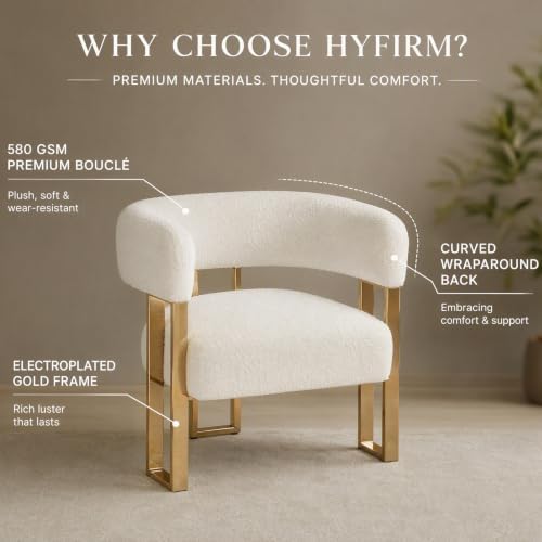 Hyfirm White Boucle Barrel Accent Chair