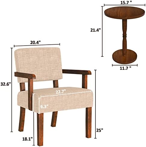 FAGAGA Accent Chairs Set of 2, 2 Solid Wood Armchairs with Side Table