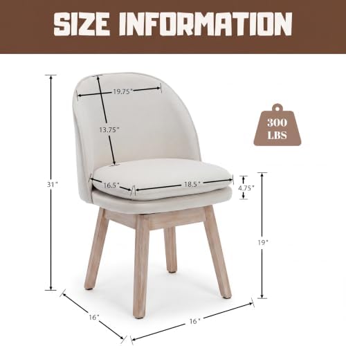 ROCITY Swivel Dining Chairs Set of 2, Cream Linen Kitchen Chairs with Solid W...