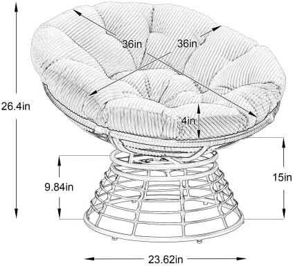 Cushion Papasan Swivel Chair, Ergonomic Wicker Round Chair with Thick Padding...