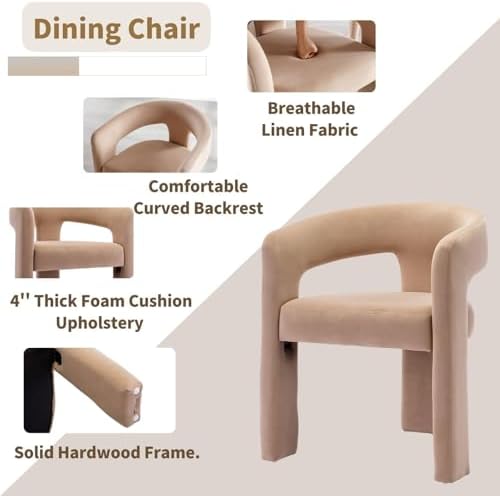 HNY Modern Velvet Barrel Dining Chairs Set of 6, Khaki