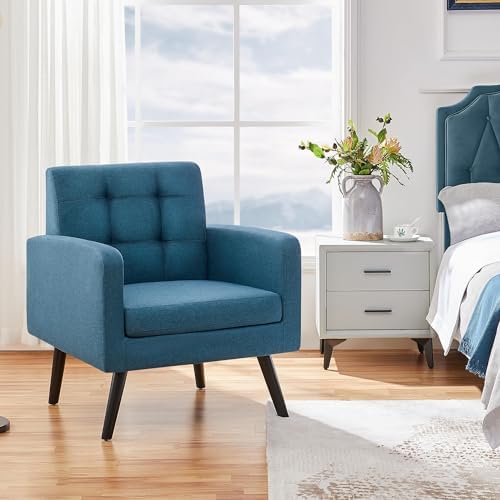 Yaheetech Mid Century Accent Chair Living Room Chair Navy Blue