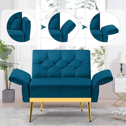 Velvet Accent Chair w/Ottoman & Adjustable Backrests, Teal