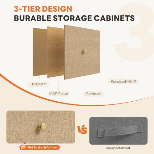 Sweetcrispy 7 Drawer Dresser for Bedroom Storage with Fabric Bins, Khaki