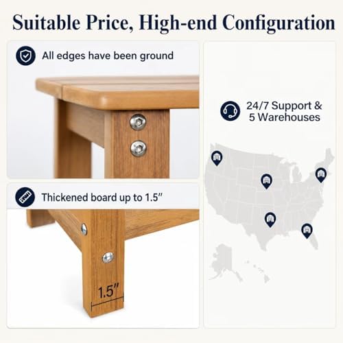 MXIMU Outdoor Side Table Set of 2, Adirondack Table, All Weather, Teak