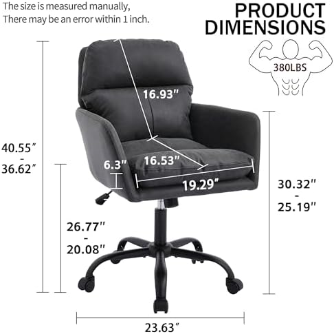 YITAI Adjustable Home Office Desk Chair with Comfy Square Mid-Back, Faux Leat...