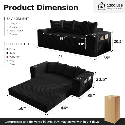 MoonSpeak 77'' Futon Couch Bed, Boneless Sofa for Living Room