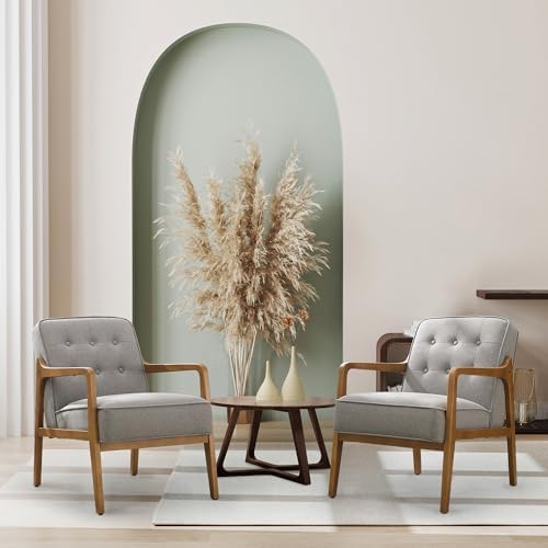 SOFTHION Linen Mid Century Modern Chair with Solid Wood Frame, Grey