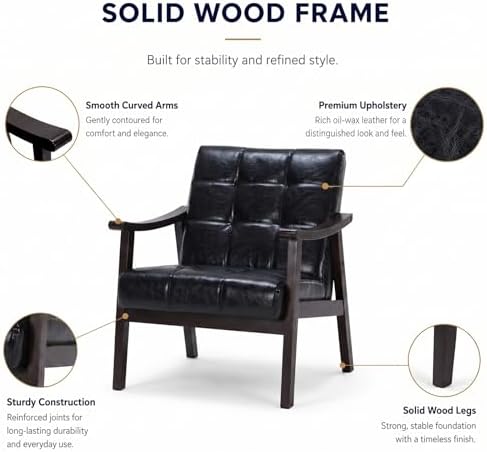 Mid Century Modern Faux Leather Accent Chair, Lounge Chair Indoor Comfy Uphol...