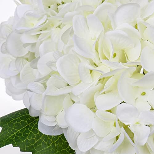Hollyone Hydrangea Artificial Flowers with Vase White Silk Fake Flowers Arran...