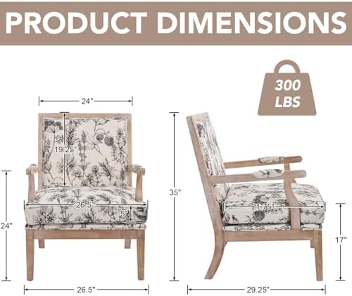 Modern Farmhouse Accent Chair, Wide Linen Upholstered Living Room Chair with ...