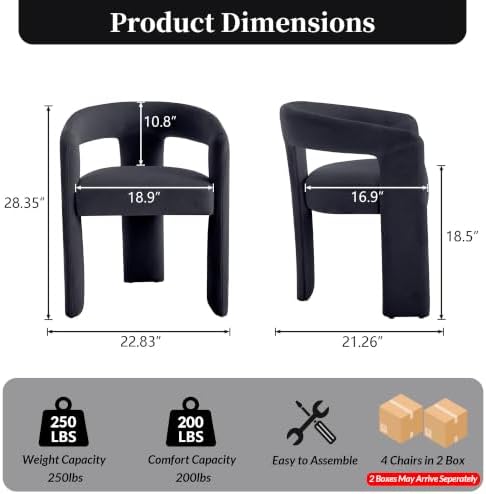 Tmsan Black Modern Boucle Barrel Dining Chairs Set of 4