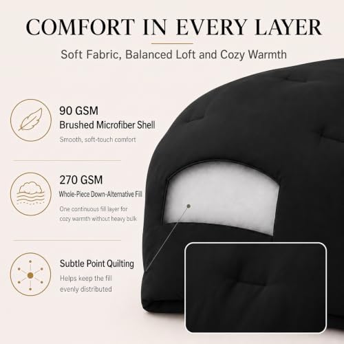 CozyLux King Comforter Set, 3 Pieces Down Alternative Bedding, Black