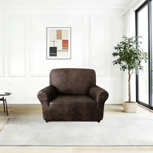 ANARACHON 1-Piece Leather-Look Armchair Cover, Stretch Chair Slipcover