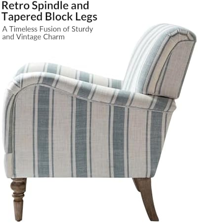 HULALA HOME Farmhouse Accent Chair with Stripe Pattern, Blue