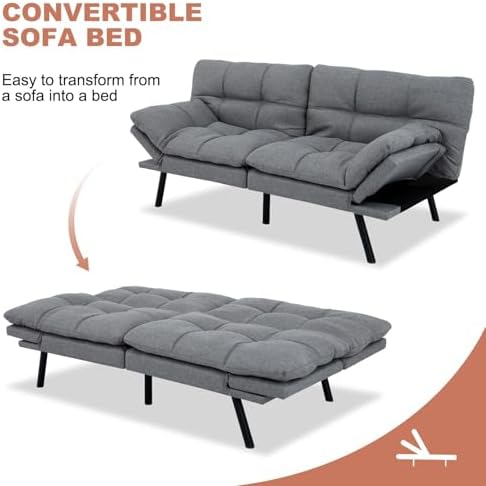 MUUEGM Futon Sofa Bed,Memory Foam Modern Convertible Couch Bed,Folding Futon ...