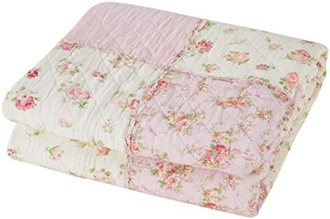 Cozyholy Original 100% Cotton Quilt Pink Floral Patchwork Quilts Quilted Thro...