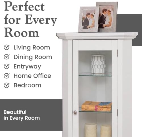 Kings Brand Corner Curio Display Cabinet w/Glass Door & Shelves, White