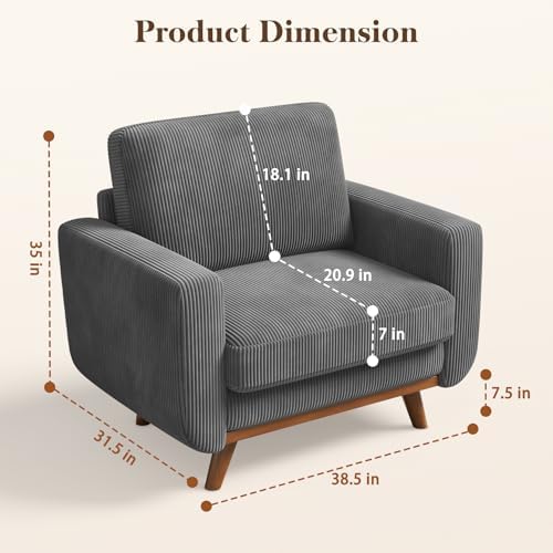 Vesgantti 38.5" Accent Chair Dark Gray, Comfy Corduroy Single Sofa Seat ...