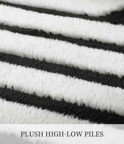 Plush Black and White Rug Non Slip, Washable 5x7 Area Rugs for Living Room