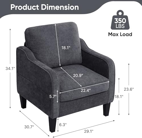 Accent Chair for Living Room, Mid Century Modern Reading Chair for Bedroom, U...
