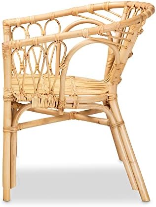 bali & pari Kaka Nature Rattan Dining Chair - Boho Wicker Armchair with C...