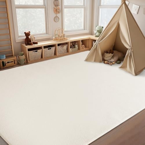 qulint 8x10 Cream White Rug for Living Room, Soft Large Carpet for Bedroom