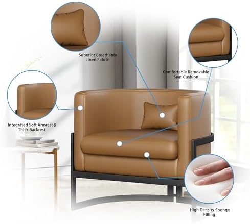 Alunaune Upholstered Modern Living Room Chairs Barrel Accent Chair, Faux Leat...