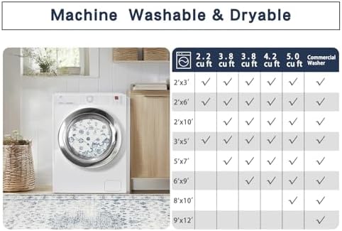 8x10 Washable Area Rugs for Living Room,Bedroom,Dining Room- Blue White