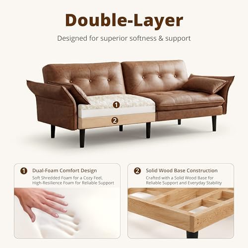 Faux Leather Futon Sofa Bed, Convertible Sleeper Sofa Couch