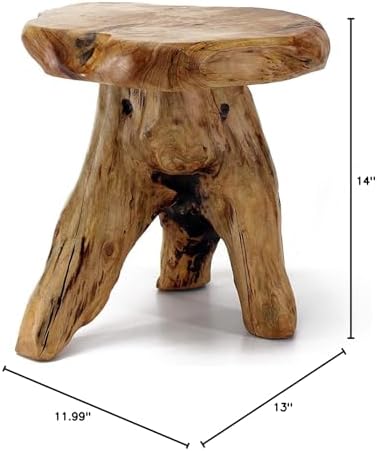 WELLAND Natural Cedar Stump Stool, Live Edge Mushroom Side Table, 14" H