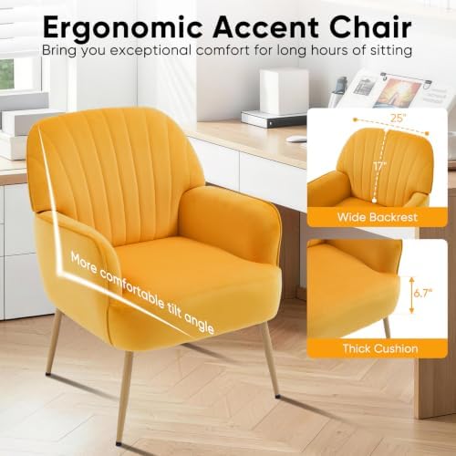 Velvet Accent Chair, Mid Century Modern Accent Chairs for Living Room, Comfy ...