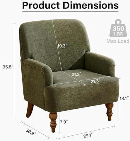 Modern Wingback Accent Chair, Upholstered Fabric Living Room Armchair with Wo...