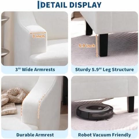Garvee White Comfy Accent Chair, Upholstered Armchair for Living Room