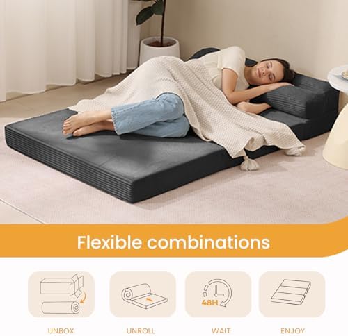 Folding Mattress Twin, 3 in 1 Convertible Sofa Bed Foldable Couch Bed Floor C...