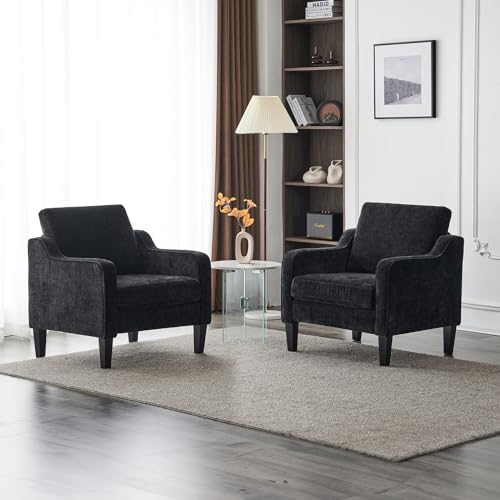 VINGLI Black Accent Chair, Chenille Upholstered Armchair for Living Room