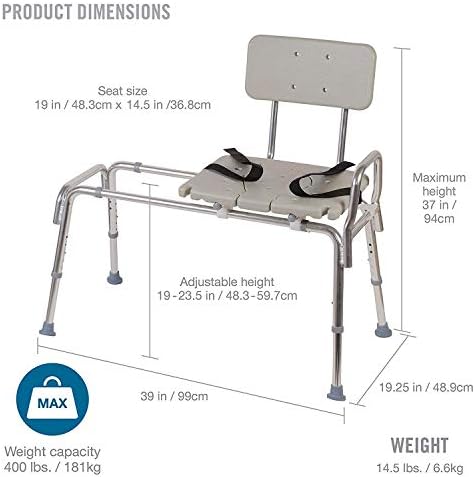 DMI Tub Transfer Bench and Shower Chair with Non Slip Aluminum Body, FSA Elig...