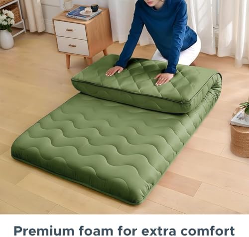 SCHNAUZER HOME Japanese Floor Mattress Futon Mattress Twin 3.5" Thick Green