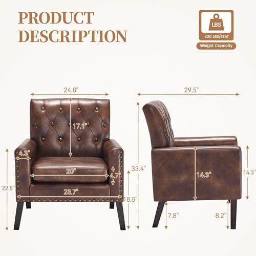 Faux Leather Modern Accent Chair, Upholstered Armchair with Button Tufted Bac...